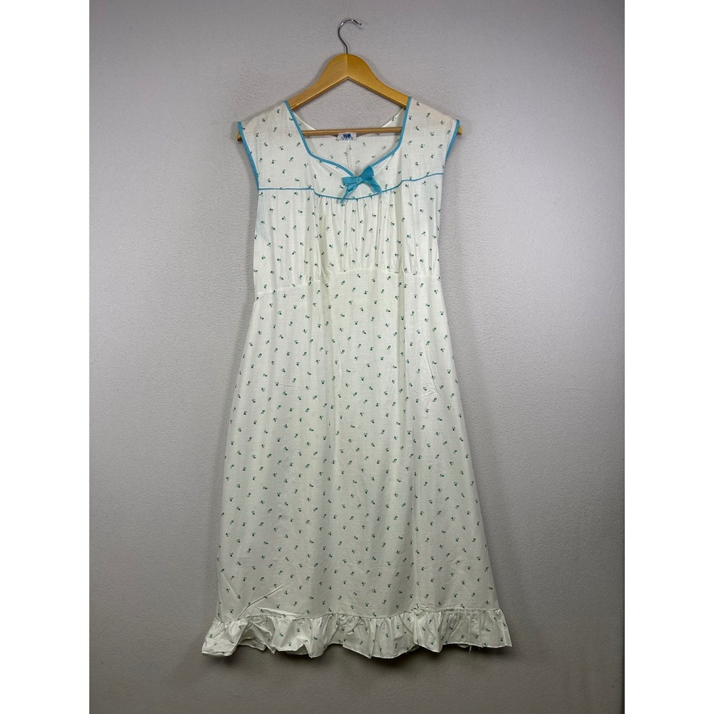 Vintage Cottagecore Phil-Maid Women 40/42 White Floral Ruffle Empire Nightgown